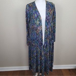LuLaRoe Sarah Watercolors Abstract Print Long Cardigan Small